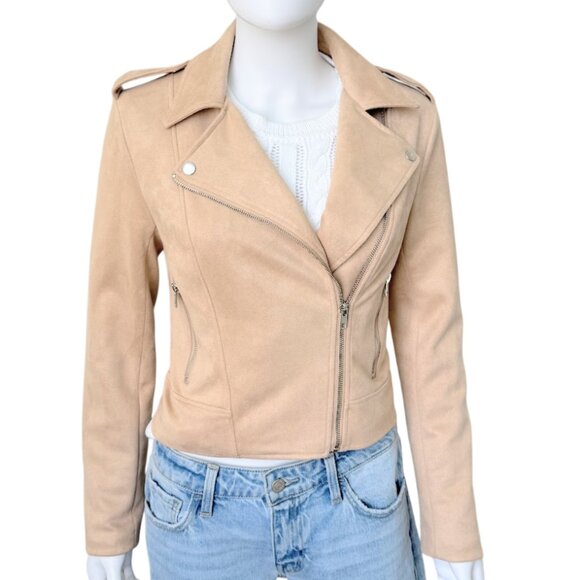 BB Dakota by Steve Madden Jackets & Blazers - BB Dakota Steve Madden Faux Suede Moto Biker Jacket Tan Cropped Zip S